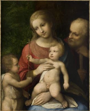 Photo huile  sur bois la Sainte famille par Le Corrège pour illustrer la visite guidée du musée des Beaux-Arts d'Orléans.