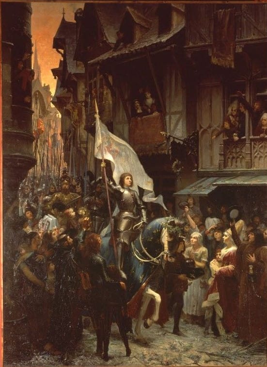 Photo d'une peinture Jean-Jacques Scherrer représentant l'entrée de Jeanne d'Arc à Orléans par la rue de Bourgogne pour illustrer une visite guidée d'Orléans
