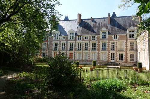 view of the Veille Intendance Renaissance Mansion from its garden, in ORléans, Loire Valley, France.
