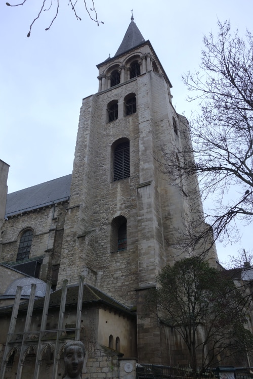 Photo of the Romanesque bell tower of Saint-Germain-des Près Church to illustrate the Saint-Germain-des-Prés Guided Tour, in Paris, France.