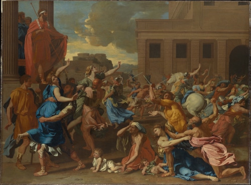 Photo of the rapt of the Sabine painting by Nicolas Poussin to illustrate the Le Louvre 17th century french painting private tour, Paris, France.
