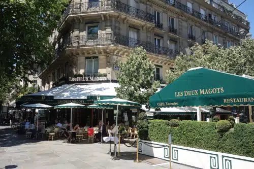 Terrasse of the café Les Deux Magots to illustrate the Saint-Germain-des-Prés Guided Tour in Paris, France.