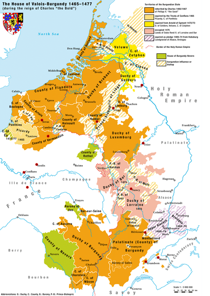 Photo of a map of the Burgundian State during the reign of Charles the Bold to illustrate the Louvre Flemish and Dutch painting guided tour.