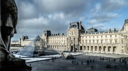 Photo of Cour Napoléon with the famous Pyramid in its center to illustrate how big is the Louvre.