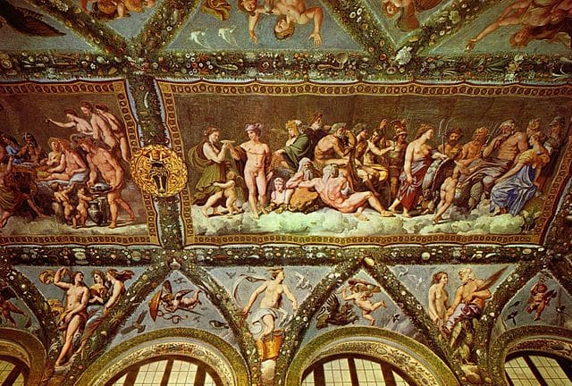 Photo Fresques Cupidon et Psyché par Raphael dans la Villa Farnesina à Rome pour illustrer une visite guidée du musée des Beaux-Arts d'Orléans.