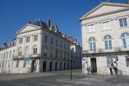 Photo of the two pavilons at the beginning  of the rue Royale, they mark the south entry  of Orléans since the 18th-Century. Orléans,  Loire Valley, France.