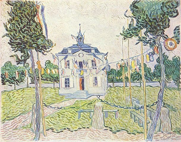 Photo of the painting "The Town Hall of Auvers on 14 July" by Vincent van Gogh to illustrate the Auvers guided tour, Paris area, France.
