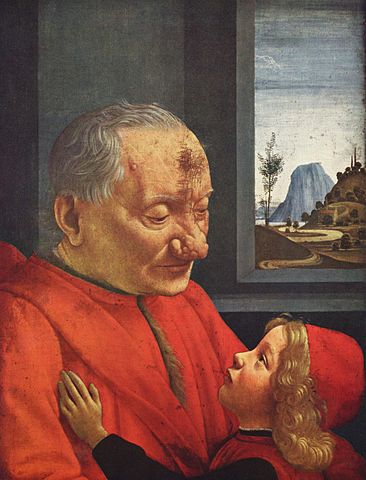 Old man and his grandson by Domenico Ghirlandaio to illustrate the Louvre Italian Renaissance painting guided tour, Paris, France.