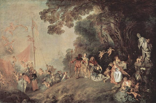 Jean Antoine Watteau Le Pélerinage à l'île de Cythère to illustrate 18th century French painting tour at the Louvre.