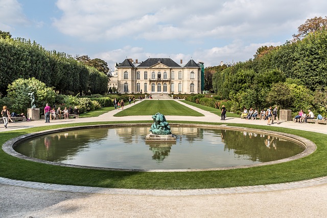 Photo of the Musée Rodin 18th century mansion from its park; Paris, France.