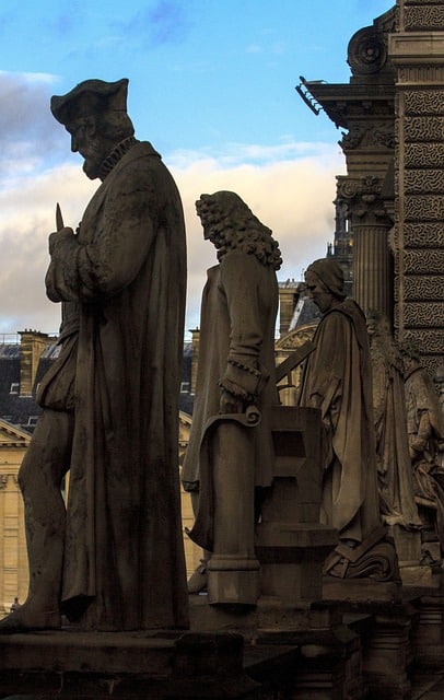 Few of the 86 sculptures of the Illustrious Men installed on the Louvre Facades