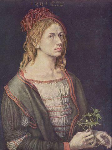 Oil portrait. Albrecht Dürer - Portrait of the Artist Holding a Thistle.