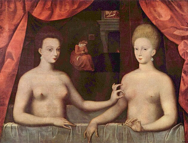 Gabrielle d'Estrées et une de ses soeurs - Gabrielle d'Estrées and one of her sisters - artist unknown - 1594 ca. to illustrate French painting crash course in the Louvre.