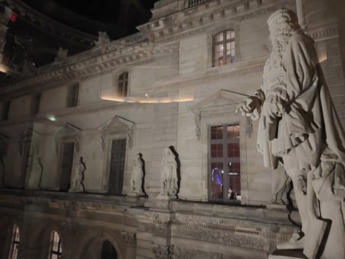Statues on the Louvre Museum facade to illustrated the Louvre evening tour and the louvre by night tour (in the winter) .