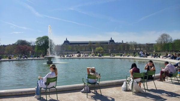 The Orsay Museum from the Grand Bassin in the Tuileries Garden in Paris, France.