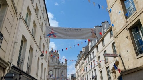 Bal des Pompiers, Firefighters Ball or Bastille Day Ball in the Marais, Paris, France.