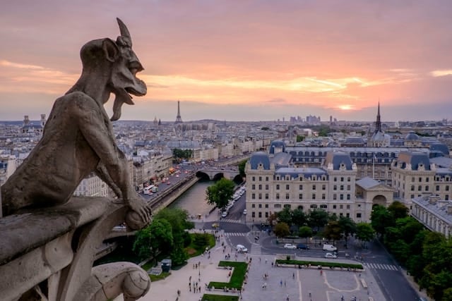 Famous chimera at Notre-Dame de Paris cathedral. Paris, France.
