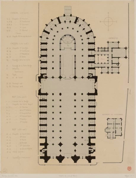 Map of Notre-Dame Cathedral, Paris, France.