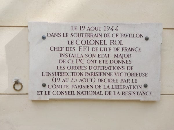 Signe of the former command post of FFI leader in Paris Rol-Tanguy during the liberation of Paris in august 1944.