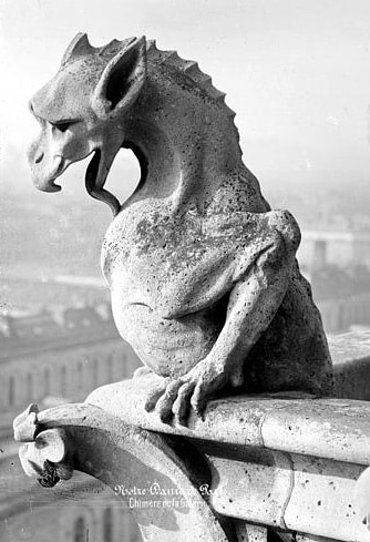 Notre Dame, Western Gallery, Dragon Chimera, photo by Seraphin Mederic Mieusement 1892.