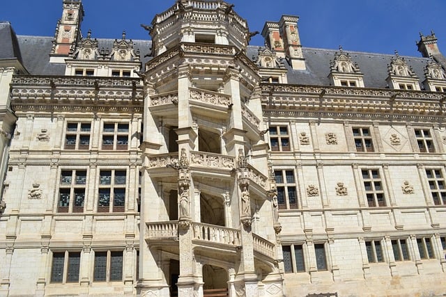 Blois castle, Francis the first wing, with its famous extrior staircase.
