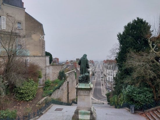 View of Blois main street and bridge from the top of Denis Papin staircase.